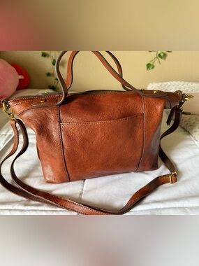 Fossil Leather Satchel Bag in Cognac Brown - Classic Women's Shoulder Bag